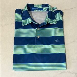 NWOT Southern Tide Men's Blue and Green Striped Shirt Size Large